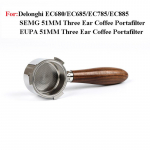 51 mm plikas kavos portafiltras Delonghi EC680/EC685/EC785/EC885 kavos aparatams, nerūdijančio plieno kavos rankena su 1/2/4 puodelių krep&scaron;eliu no basket