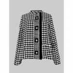 Moterų klasika Houndstooth striukė stovi apykaklė ilgomis rankovėmis žiemos rudens drabužiai moteri&scaron;ki laisvalaikio paltai vir&scaron;utiniai drabužiai XXXL