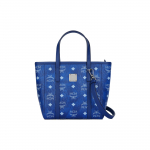 MCM sidabro atspalvio metalinių detalių dirbtinės odos pirkinių krep&scaron;ys, mini moteri&scaron;kas pirkinių krep&scaron;ys, mėlynas MWPFAMT081F001 Shopping Bag Set(Basic Set+Shopping Bag)