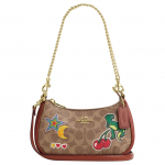 Coach Teri 20 Užtrauktuku užsegama logotipu dengto drobės rankinė moteri&scaron;kos rankinės aukso rudos spalvos CW321-IMTAM Basic Set (Bag+Dust Bag)