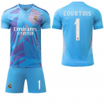 2024-25 Real Madrid dangaus mėlynas vartininko mar&scaron;kinėlis #1 Courtois #9 Mbapp&eacute; Futbolo mar&scaron;kinėliai XXL