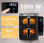 Riebalų neriebalų keptuvė BERGMANN YI 2 kameros vertikaliai 5,5l+5,5l 2800W knyga N