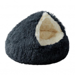 Apvalus su gobtuvu pliu&scaron;inis namelis augintiniui, pusiau uždaras, skirtas naudoti patalpoje, maža katės &scaron;uns ola, žiemos &scaron;ilta kačiuko &scaron;uniuko miegojimo lizdas, naminių gyvūnėlių reikmenys 65cm tamsiai pilka spalva