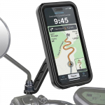 Motociklo Telefono Laikiklis Veidrodėliui, Reguliuojamas Anti-Vibracinis, Sukamas 360&deg;, Atsparus Vandeniui - Juodas juoda