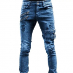 Retro Moto Biker Tiesūs Elastingi Džinsai Vyri&scaron;ki Užtrauktukas Hole Streetwear Punk Skinny Denim Cargo Pants Pantalones Hombre Y2K Drabužiai M