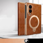 Samsung Galaxy Z Fold8 Fold 8 Wide Ultra natūralios odos atverčiamas dėklas Retro aliejaus va&scaron;ko prabangus karvės odos stovas Telefono dangtelis Fold8 Galaxy Z Fold8 ruda