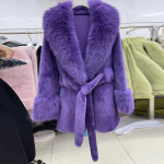 Vienspalviai vidutinio ilgio dirbtiniai kailiniai moteri&scaron;ki žieminiai dirbtinio lapės didelio kailinio apykaklė ilgomis rankovėmis Parkas Madingi vir&scaron;utiniai drabužiai XL violetinė
