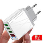 VAORLO LED įkroviklis USB prievadas 5V 3.1A greitas įkrovimas, trys jungtys USB įkrovimo kabeliui EU ES ki&scaron;tukas LED ekranas EU Plug White