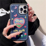 Ins korėjieti&scaron;kas mielas gėlėtas džinsinis siuvinėtas telefono dėklas, skirtas iPhone 14 13 12 11 Pro Xs Max X Xr Love Heart Y2k smūgiams atsparus mink&scaron;tas dangtelis For iPhone XS Max