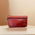 Natūralios odos retro monetų piniginės Kortelių laikiklis Užtrauktukas Maža Piniginė Moteri&scaron;ki pinigų mai&scaron;eliai Vyri&scaron;ki monetų mai&scaron;eliai vyno raudonos spalvos