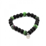 Pierres et Min&eacute;raux. Bracelet Perles Onyx noir mat + Epidote d'Australie 8 mm. Fabriqu&eacute; en France.
