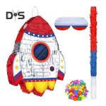 Pull String Rocket Ship Pinata Rocket Pinatas with Blindfold Bat Stick Confetti for Kids Space Themed Birthday Party Supplies Sets