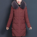 Moteri&scaron;ka pūkinė medvilninė striukė Vidutinio ilgio, didelis vilnonis paltas XXXXXXXXL vynas