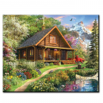 &bdquo;Pasidaryk pats&ldquo; deimantinis paveikslas kalnų namelis ežero peizažas deimantinis siuvinėjimas kryželiu pilnas apvalus gręžtuvas 20X30CM