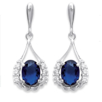 Les Tr&eacute;sors De Lily [J8741] - Boucles Argent 'Ang&eacute;lique' saphir blanc argent&eacute; (rhodi&eacute;) - 24x10 mm