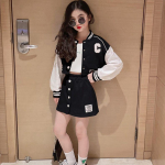 Vaiki&scaron;ki kostiumai mergaičių drabužių rinkinys pavasario striukės sijonas mokyklinis sportinis kostiumas laisvalaikio vaiki&scaron;ki beisbolo komplektai 170 juoda