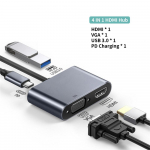 4 viename prijungimo stotis C tipo USB &scaron;akotuvas su dvigubu HDMI adapteriu 4K 60 Hz ekrano i&scaron;plėtimas USB 3.0 ne&scaron;iojamajam telefonui