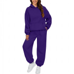 Moteri&scaron;ki 2 dalių komplektai su gobtuvu, megztinio kostiumo komplektai, dideli megztiniai Baggy Fall Fashion sportiniai kelnės su ki&scaron;enėmis L tamsiai violetine spalva