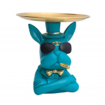 Prancūzų buldogo skulptūra &Scaron;uns statulėlė su padėklu ir raktų laikikliu Laikymo dovana Namų dekoras Ornamentai Raudonas dekoras Gyvūno figūrėlė mėlyna