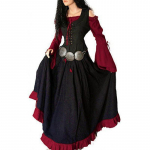 Viduramžių renesansinė moteri&scaron;ka suknelė netaisyklingomis ilgomis rankovėmis Cosplay Maxi suknelė L raudona