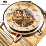 Forsining Retro Fashion Design Skeleton Sport Mechanical Watch Luminous Hands Permatomos tinklinės apyrankės vyrams Populiariausios prekės ženklo prabangos mėlyna