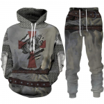 Retro Knight Templar Armor 3D spausdinti vyri&scaron;ki gobtuvai / kelnės / kostiumas Harajuku Jesus God Tracksuit sportinė apranga, kietas 2 dalių drabužių rinkinys M