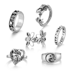 Flower Carving Star Moon Retro Jewelry Moteri&scaron;kas žavesys naktinio klubo temperamento žiedų rinkinys sidabras