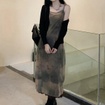 Vintage Tie Dye Print Tinklinė suknelė Grunge Gothic Spaghetti Strip Midi Suknelė Korėjieti&scaron;ko stiliaus Vakarėliui Suknele Fairycore Vestidos Vasaros Naujiena S gelsvai ruda
