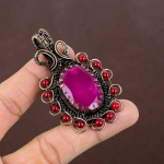 Ruby Natural Garnet Gemstone Handmade Copper Wire Wrap Pendant 2.76 s0p95
