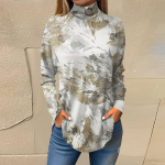 Madingi laisvalaikio moteri&scaron;ki mar&scaron;kinėliai su spaudiniu ilgomis rankovėmis su dideliu kaklu L smėlis