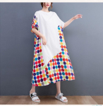 Nauja Vasarinė Dydžio Plius Moteri&scaron;ka Ilga Suknelė Laisva Medvilninė Su Ta&scaron;keliais Spalvinga Mozaika Eleganti&scaron;ka Madinga Maxi Suknelė A-linijos One Size juoda