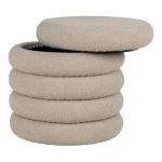 Pouf gris en polyester boucl&eacute; avec rangement &Oslash; 44 cm