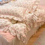 Romanti&scaron;kas nėriniuotas gėlėtas medvilninis patalynės komplektas - I&scaron;skirtinis prancūzi&scaron;kas-koreieti&scaron;kas stilius 1.5m Bed Sheet 4-piece (Fits 150*200cm Quilt)