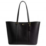 Coach 28 Totas su metaliniu logotipu, užsegamas spaudėmis, poliruota akmenukų oda, moteri&scaron;ki tote krep&scaron;iai, juodas CU056-B4BK Basic Set (Bag+Dust Bag)