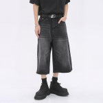 Vintažiniai Laisvi Jorts Džinsai Y2k Gatvės apranga Dideli &scaron;ortai Džinsinės kelnės Korėjieti&scaron;kos mados Baggy Grunge kelnės vasaros neutralios XS juoda pilka spalva