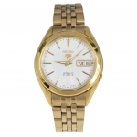 Seiko 5 aukso spalvos nerūdijančio plieno baltas ciferblatas 21 brangakmenių automatinis SNKL26K1 vyri&scaron;kas laikrodis balta