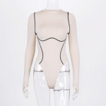 Ilgomis rankovėmis, dryžuota linija, patchwork Bodycon Sexy Playsuit Rudens žiemos Moterų gatvės apranga Moterų kūno L smėlis