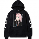 Anime Darling In The Franxx Zero Two Hoodies Harajuku Casual Streetwear Grafiniai megztiniai Unisex megztiniai XL juoda