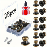 35 vnt. mini apvalios rankenėlės &ndash; puikiai tinka papuo&scaron;alų dėžutėms ir mažiems baldams vintažinių stalčių metalinių apvalių traukiamų papuo&scaron;alų laikymo rankenėlių su varžtais 35pcs