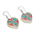Natural Tibetan Turquoise, Coral 925 Sterling Silver Jewelry Earring 1.50 g0g65