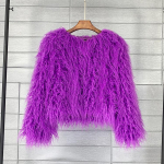 Kailio imitacijos kailiniai Vienspalvis paplūdimio vilnos moteri&scaron;kas trumpas paltas XXXXXL violetinė