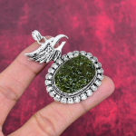 Moldavito pakabukas, 925 prabos sidabro papuo&scaron;alas, brangakmenio pakabukas, dovana jai, rankų darbo subtilus papuo&scaron;alas 2.35 Inches žalia