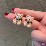 Mieli pliu&scaron;iniai me&scaron;kučio auskarai su flokuotu pavir&scaron;iumi, kawaii rudi chaki gyvūnų auskarai moterims, mergaitėms, korelieti&scaron;ki auskarai, papuo&scaron;alai ruda