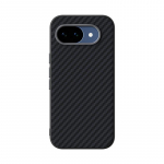 Google Pixel 10a magnetinis dėklas su PU dryžuotos odos ir kieto silikono danga Google Pixel 10a prabangus korpusas, smūgiams atsparus buferis Google Pixel 10a juoda