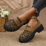 Didelis dydis 35-43 Įsispiriami leopardo ra&scaron;to laisvalaikio batai Apvalus priekis Neslystantys moteri&scaron;ki loaferiai Storas padas Vienetiniai batai Mocasines Mujer 35 ruda