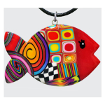 Les Tr&eacute;sors De Lily [R6480] - Collier artisanal 'Colombine & Arlequin' multicolore - 45x30 mm (poisson)