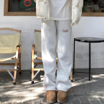 Fleece Kawaii Sweet Harajuku auk&scaron;tu juosmeniu plačios kelnės moteri&scaron;kos japoni&scaron;kos mados me&scaron;kiukas siuvinėjimas laisvos kelnės mink&scaron;tos grotelės S abrikosas