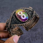 Rainbow Solar Quartz Gemstone Copper Wire Wrap Cuff Bangle Adjustable d0i92