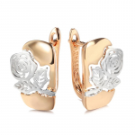 Kinel Rose Gold auskarai su sidabro spalvos gėle rožinio aukso spalvos