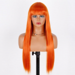 MERISIHAIR ilgas tiesus oranžinis perukas su kirpčiukais Sintetinis kar&scaron;čiui atsparus pluo&scaron;to perukas moterims Natūralūs plaukai Cosplay vakarėliui 26inches
